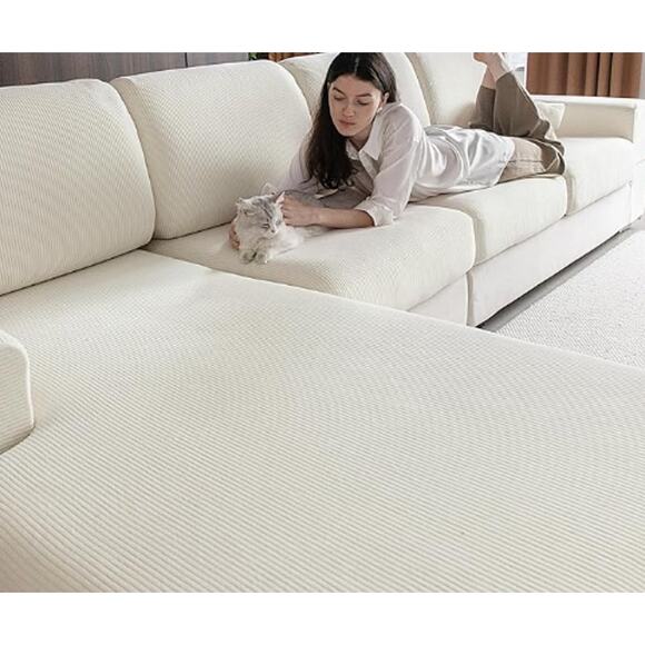 NEW Sectional Couch Covers- Sofa Protector (3 Pieces 2 Seaters+1 Chaise)- Ivory - Picture 1 of 4